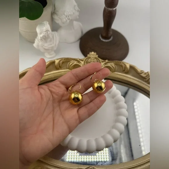 Classic Gold Ball Drop Earrings – Stainless Steel PVD Gold Plated - Picture 9 of 9